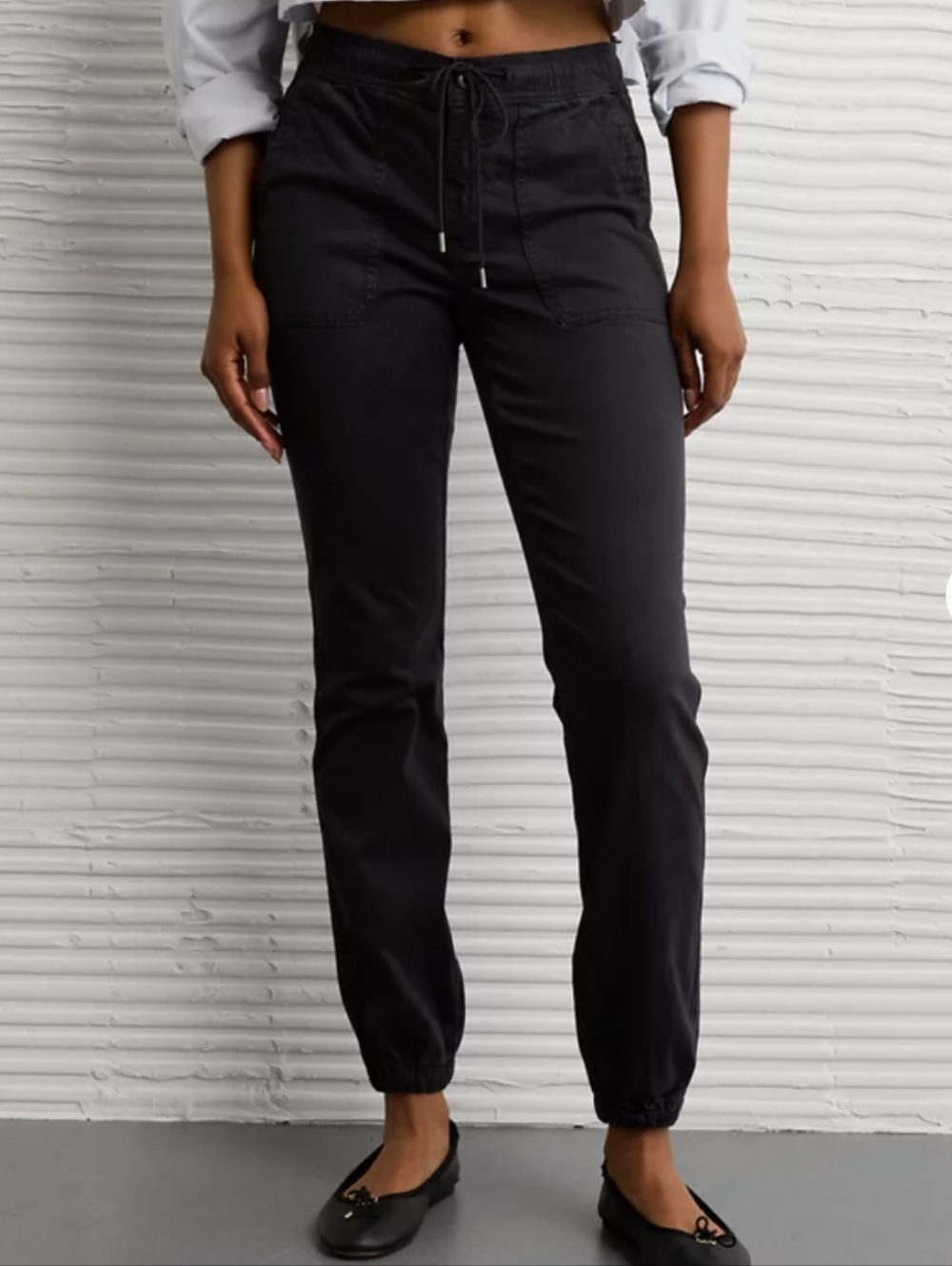 American Eagle Next Level Stretch High Waisted Black Jogger Pants - 00 Short